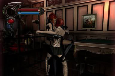 BloodRayne just happens to find herself wrappeda round, and sucking from the neck of a working girl...nice! - Copyright THQ